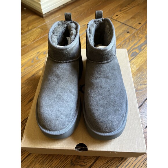 UGG CLASSIC ULTRA MINI NEW HEIGHTS Gray SUEDE WOMEN'S BOOTS US SIZE 10 NIB! - Picture 3 of 11